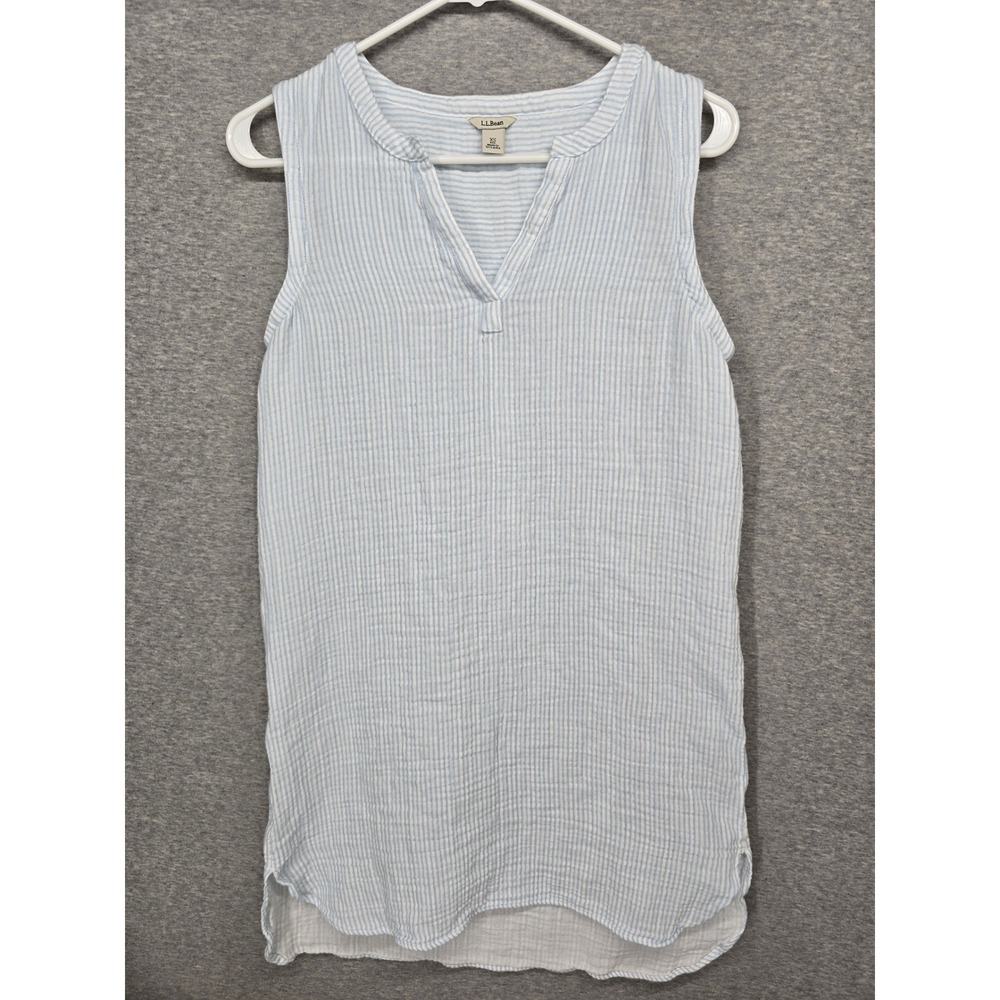 LL Bean Womens XS Blue White Striped Cotton Gauze Sleeveless Tunic Beach Nighty